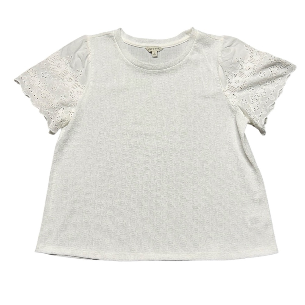 Frye &‎ Co White Eyelet Lace Sleeve Blouse Top Womens Large Feminine Chic Boho